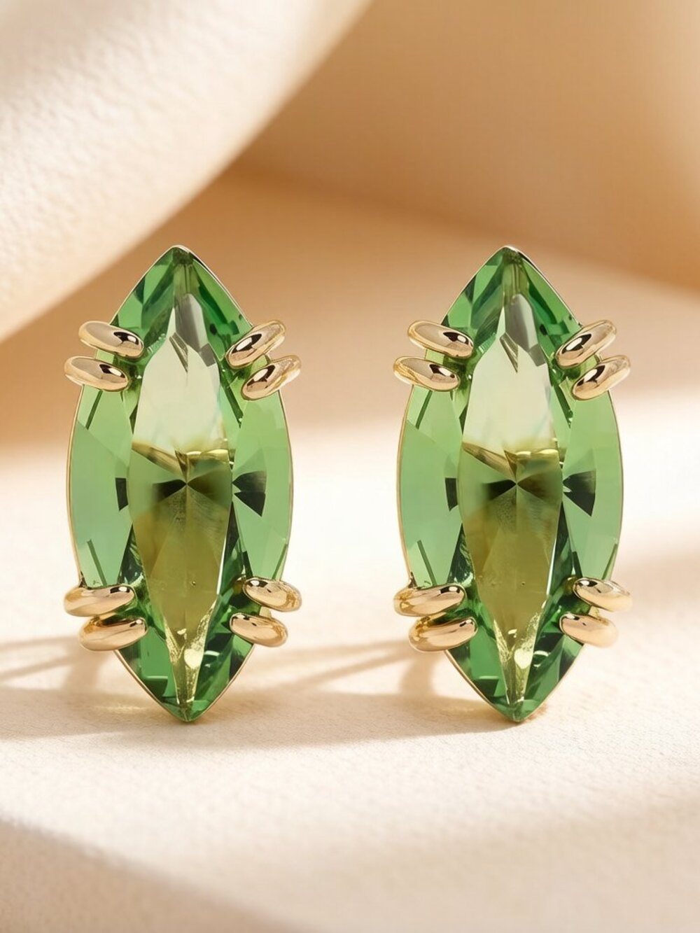 Swarovski Green Crystal Gemstone Earrings, Diamond-cut, Olive Green